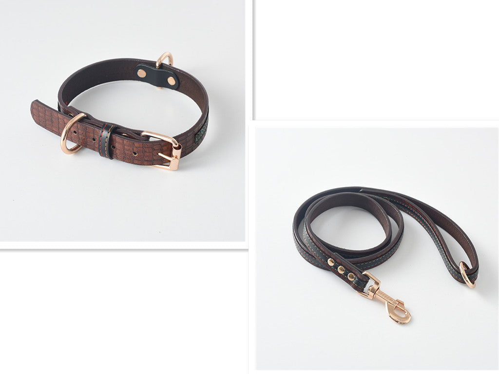 High-End Leather Collar & Dog Leash